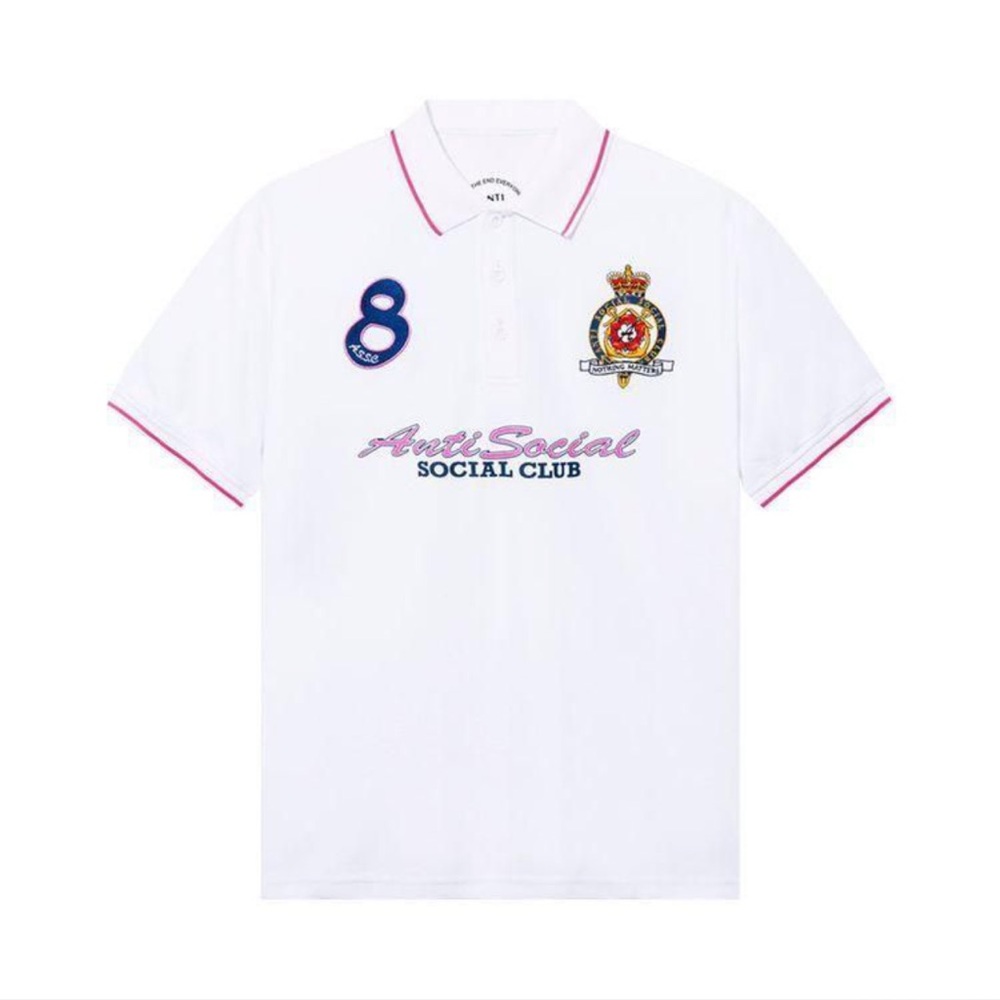 Anti Social Social Club Monegasque White Polo Shirt with Pink Accents